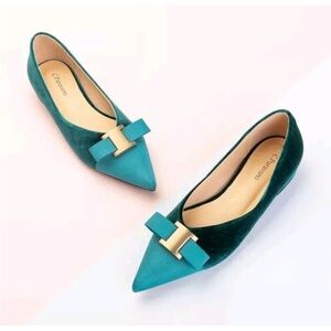 Chic Teal Flats with Bow Accent